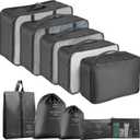 Packing Cubes - 10 Set Luggage Organizer Bags for Family, Mesh Breathable Travel Packing Cubes for Suitcases, Durable Travel Essentials Bags Set (Black)