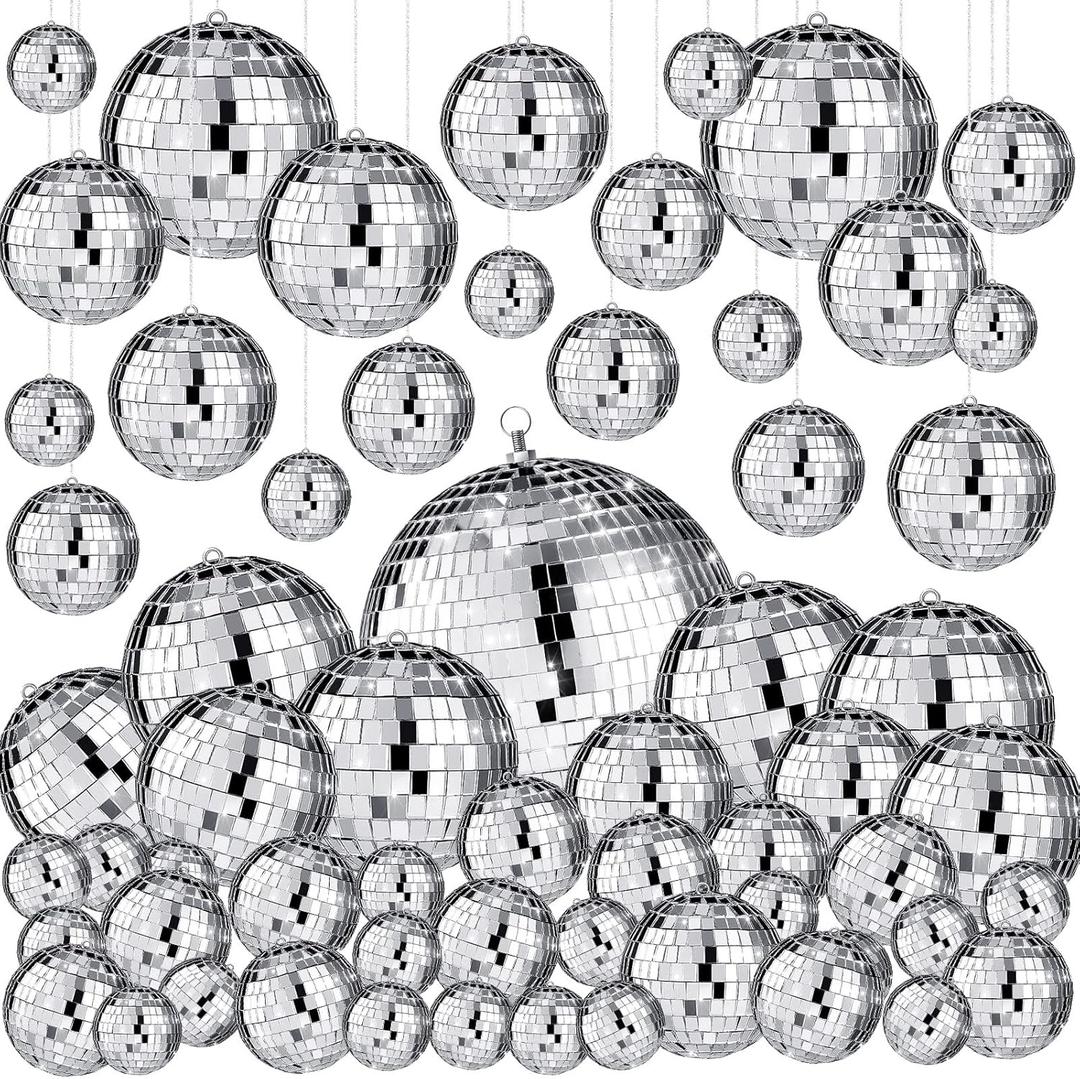 Funtery 100 Pcs Mirror Disco Balls Bulk Assorted Silver Hanging Disco Ball Decor for Home Wedding Birthday Dance Music 70 S Theme Party Christmas Tree Ornaments(1, 2, 3, 4, 6, 8) Funtery 100 Pcs Mirror Disco Balls Bulk Assorted Silver Hanging Disco Ball Decor for Home Wedding Birthday Dance Music 70 S Theme Party Christmas Tree Ornaments(1, 2, 3, 4, 6, 8)