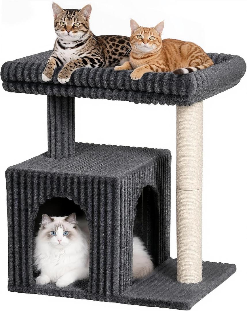Cat Tree for Large Cat, 20.9 * 15.7in Large Perch Bed for Adult Cats, 22.8in Cat Tower with Scratching Post, Cat Condo with 2-Door for Indoor Cats, Dark Gray