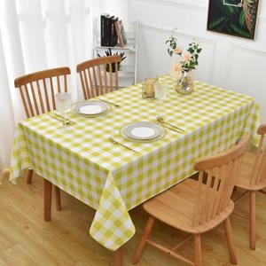 Waterproof Checkered Tablecloth Fabric - Rectangle 58x84 Inch Classic Gingham Buffalo Plaid Table Cloth for Indoor/Outdoor Use - Washable Table Cover for Kitchen, BBQs, and Parties (Yellow White)