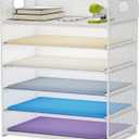 Marbrasse 6 Tier Paper Organizer Letter Tray - Mesh Desk File Organizer with Handle, Paper Sorter for Letter/A4 Office File Folder Holder - White