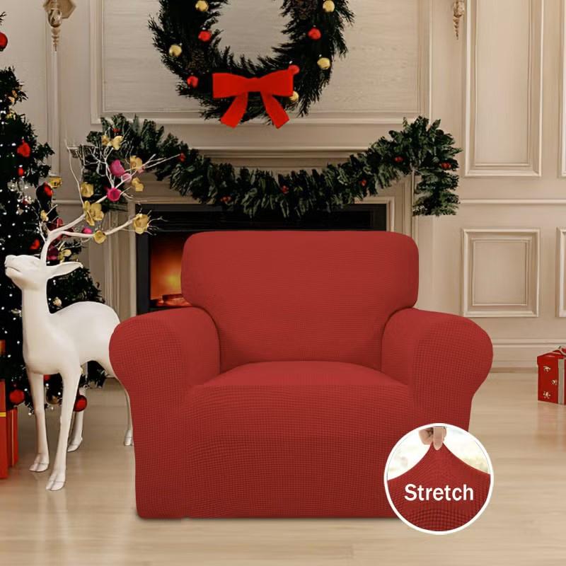 H.VERSAILTEX 2 Piece Stretch Stylish Furniture Cover/Protector Chair Covers for Living Room Soft with Elastic Bottom for Kids, Spandex Jacquard Fabric Small Checks(Chair, Red)