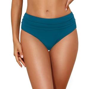 Tempt Me Women Mid Rise Bikini Bottoms Full Coverage Swimsuit Ruched Scrunch Swim Bottom Size M