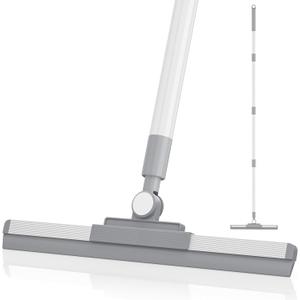Floor Squeegee with 180 Rotating Head, Squeegee for Floor with 52'' Long Handle, Squeegee Broom, Squeegee for Window Cleaning, Bathroom Tile, Garage Concrete, Deck, Shower Glass (White)