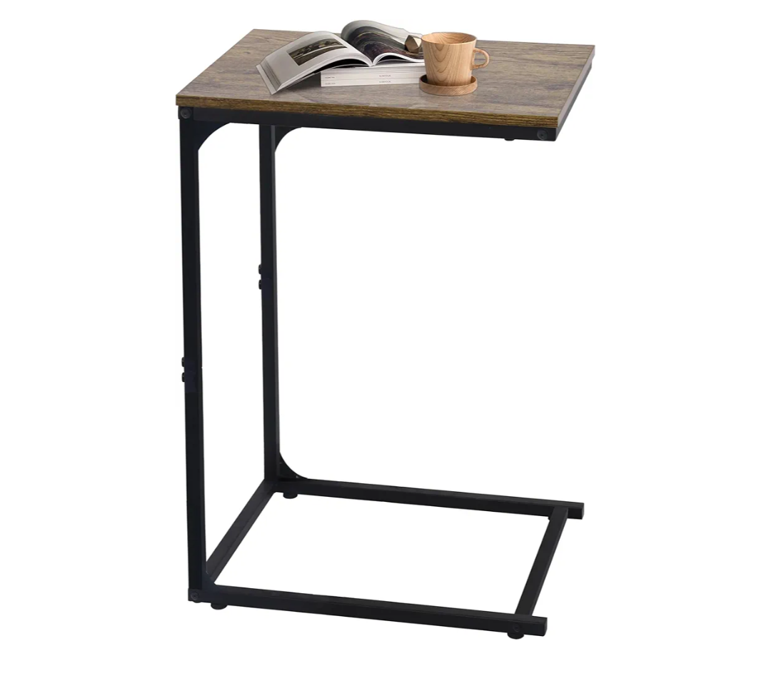 LOFTEY C Shaped End Table, Couch Side Tables That Slide Under, C Side Table for Couch & Sofa, Perfect for Small Space, Rustic Brown