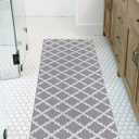 Abstract Geometric Non-Slip Bathtub Mat, Gray Moroccan Trellis PVC Bath Mat for Tub Quick Drying Shower Mats for Inside Shower, Foot Scrubber Loofah Bathroom Mats 47x16 Inches (Grey)