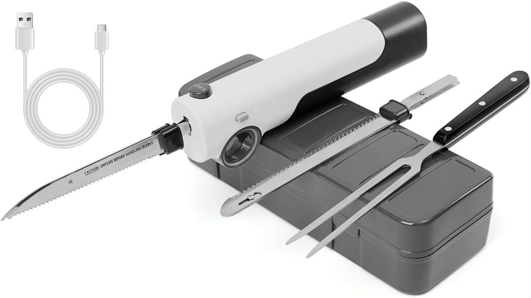 Cordless Electric Knife Rechargeable, Electric Carving Knife for Carving Meats, Poultry, Bread, Crafting Foam, Serving Fork Included