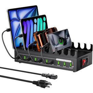 200W Charging Station for Multiple Devices, 10-Port USB Fast Charger Station,Desktop Multi Charging Station Hub Compatible with Samsung/iPhone/iPad/Google Pixel/Tablets and Other USB Electronics