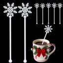 60pcs Snowflake Drink Stirrers Christmas Plastic Swizzle Sticks Beverage Winter Stir Sticks Reusable Coffee Cocktail Stirrers Bar Supplies for Cocktail Xmas Party Decor Winter Holiday Cocoa Bar