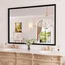 WEER Black Framed Mirror for Bathroom, 40x30 Inch Framed Bathroom Mirror, Rectangular Wall Mounted Mirror, Matte Black Vanity Mirrors, Tempered Glass, Vertically or Horizontally, Anti-Rust (3040)