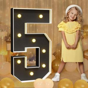 Imprsv Marquee Numbers Black 3FT: Black Party Decor - Light Up Number 5 Large 3 Feet Tall - Birthday Decorations for Him Her 5th 15th 50th