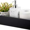 ALELION Black Bathroom Basket - Wooden Toilet Tank Paper Basket with Handle for Organizing - Back of Toilet Storage Organizer for Bathroom Tank Topper Counter - Black Bathroom Decor Box