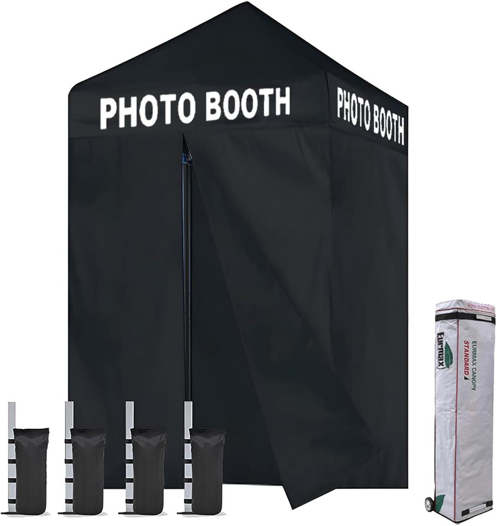 Eurmax USA 5'x5' Pop-up Canopy Portable Photo Booth Tent for Events Wedding Photobooth for Professional Photos Photo Studio Photo Booth System with Roller BagBonus 4 SandBags (Printed Black)