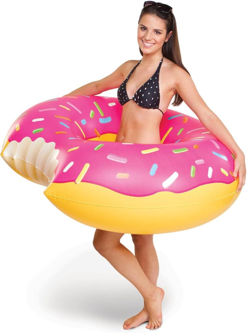 BigMouth Inc. Giant Frosted Donut Pool Float, 4' Wide, Inflatable Floatie Tube, Blow Up Swim Ring, Outdoor Summer Pool Party Water Toy, 2 Pack
