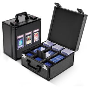 Kabinka Graded Card Storage Box, Trading Card Storage Case Holds 140+ Graded Cards, Sports Card Storage Box with TSA Combination Lock, Fits PSA/CSG/CGC/SGC/BGS/Top Loaders (Black)