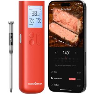 ThermoMaven Smart Bluetooth Wireless Meat Thermometer, 10X Enhanced Sub-1G Signal and Stability, Standalone Display Base, Certified Accuracy 0.5F, WiFi Unlimited Range for BBQ, Oven, Smoker, Grill