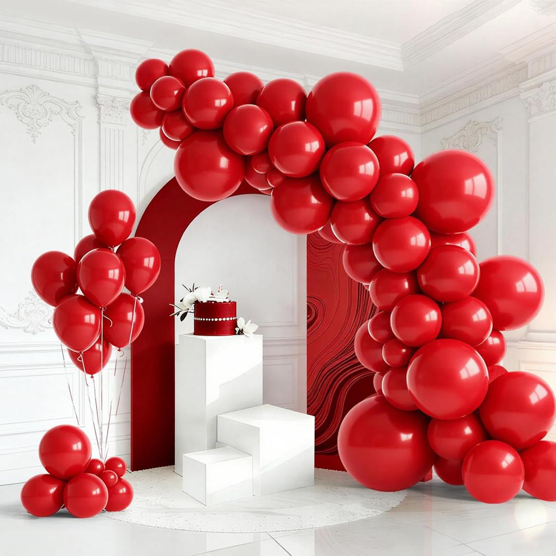 154 PCS of Red Balloons in Different Sizes (18, 12, 10, And 5 Inches) for Garland and Arches, Premium Latex Balloons for Wedding, Anniversary, Bachelorette, Casino, Cherry, Birthday Party Decorations