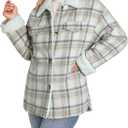 Dokotoo Winter Coats for Women Button Down Plaid Flannel Shirts Warm Sherpa Fleece Jacket (Small, White)