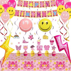 25 PCS Preepy Party Decorations for Girls Preepy Party Supplies with Banner, Balloons, Tablecloth, Cake Toppers & Foil Balloons, Preppy Birthday Party Supplies