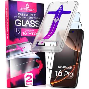 Defenslim Screen Protector for iPhone 16 Pro (2Pack), Easy Auto-Align Install Kit, 6.3" Tempered Glass, 9H Hardness, Ultra HD Clear, Case Friendly, EasyShield
