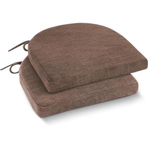 IPYNBAP Chair Cushions for Dining Chairs, Kitchen Chair Cushions, 16'' x 16'' x 2'', Non Slip Indoor Seat Cushions, Chair Pads for Dining Chairs with Ties & Removable Cover, Set of 2, Brown