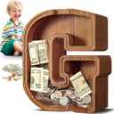 Summidate Large Wooden Piggy Bank for Kids Adults, Letter G Money Bank for Boys Girls, Personalized Initial Alphabet Bank for Coins Bills Change, Birthday and Decor