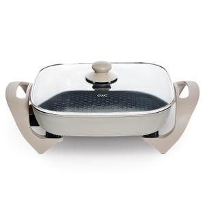 COOK WITH COLOR Electric Skillet - 12" x 12" Ceramic Nonstick Pan, PFAS-Free, 1400W, Tempered Glass Lid, Variable Temperature, Removable Heating Probe, Cool-Touch Handles, Sand (Greige)