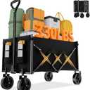 Favoyard Collapsible Wagon 100L & 330LBS, Heavy Duty Wagon Carts Foldable, Portable Folding Wagons with All - Terrain Wheels& Drink Holders, for Grocery Camping Beach Shopping Garden, Black