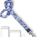 Lanyardio Stretchy Scrunchie Lanyard for ID Badges Keys, Cute Teacher Lanyard for Women with 2 Card Holders 19.6 Inch (Blue Flowers)