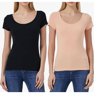 Mcilia Stretch Scoop Neck T-Shirt Soft Solid Basic Tee, Pack of 2, Small