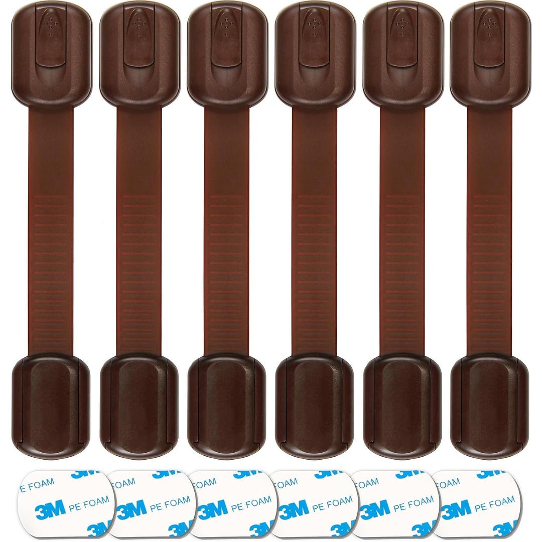 Baby Proofing Safety Cabinet Locks - Child Proof Latches for Drawer Cupboard Dresser Doors Closet Oven Refrigerator - Adjustable Childproof Straps by Oxlay - Brown - 6 Pack