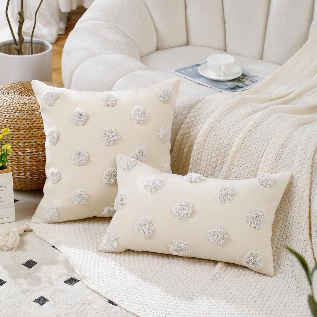 Holibeat Fluffy Dot Christmas Pillow Covers Xmas Decorative Throw Pillowcases (Beige, 20" x 12" (Pack of 2))