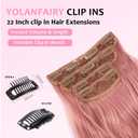Clip in Hair Extensions 4PCS 200g/5oz Long Wavy Curly Balayage Hair Extensions Clip Ins for Women Thick Double Weft 22 Inch Hairpieces (Pink)