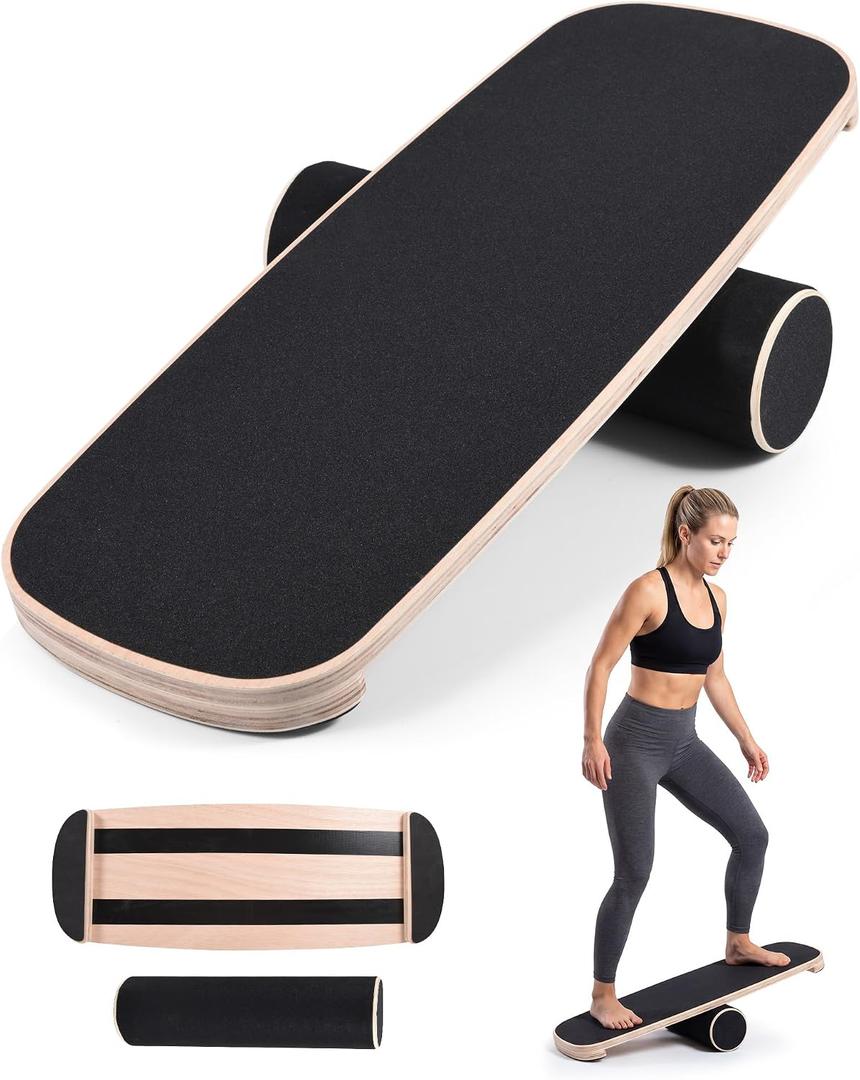 Balance Board for Adults, Surf Trainer with Wooden Roller, 24 X 24 X 3 Inches