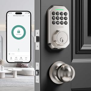 Keyless Entry Door Lock with Handle App Control Door Locks for Front Door Anti-Peeping Password Smart Door Lock for Homes Hotel Bedroom Doors with 2 Door Knobs Satin Nickel