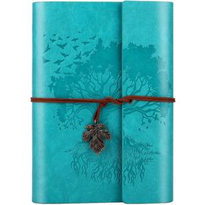 Leather Journals Notebooks with Blank Pages, Vintage Refillable Journal for Writing, Personal Travel Diary Art Sketchbook to Write in, Gifts for Women, Men, Teen Girls and Boys, 160 Pages A5 (Blue)