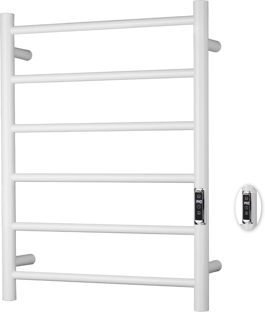 Heated Towel Racks for Bathroom, Wall Mounted Electric Towel Warmer Racks with Timer & Temperature Control, 6 Bar Stainless Steel Towel Heater for Bathroom, White, Plug-in