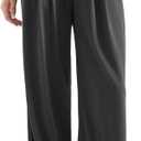 SUUKSESS Women Wide Leg Pants Elastic High Waisted Work Pants Flowy Palazzo Pants (L)