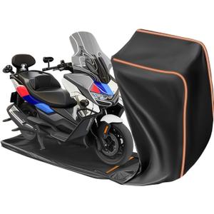 Full Enclosed Motorcycle Cover Waterproof Outdoor/Indoor Storage Waterproof Motorcycle Cover Heavy Duty with Reflective Strips Fits Touring Motorcycles Length up to 108" with Side+Top Box ((XXXL) 108" x 45" x 59")