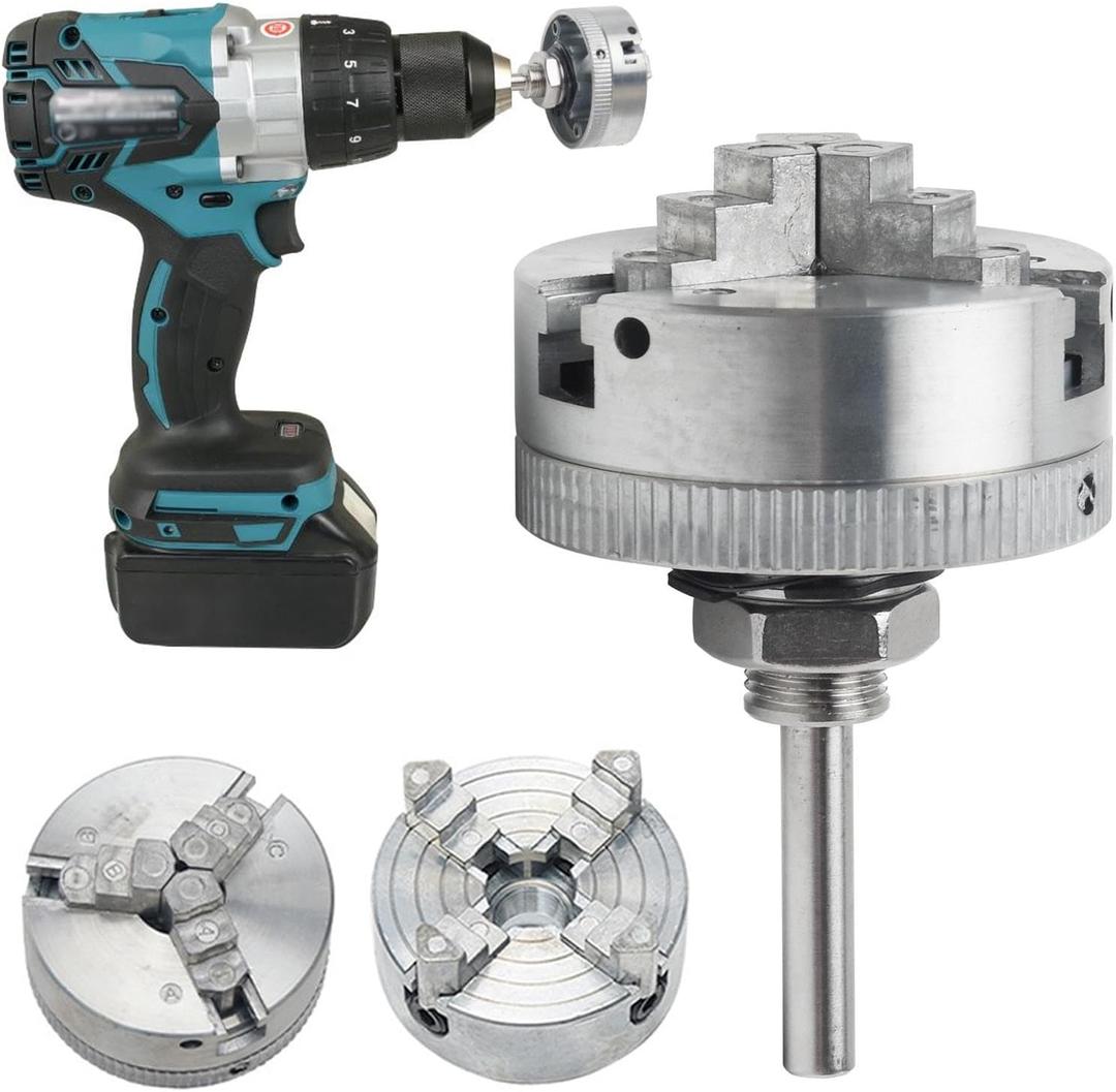 Z011 4-Jaw Lathe Chuck, Mini Lathe Chuck with Connecting Rod and Wrench, Self Centering Wood Turning Chucks, Power Lathes Accessory