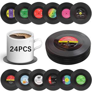 24 PCS Funny Retro Vinyl Record Coasters Music Gift,Bars,Birthdays, Parties for Music Lovers Colorful Coaste,Home Decor Housewarming and Wedding Decorations Gifts Ideas