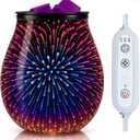 Leyoue 3D Glass Fireworks Electric Wax Melt Warmer with PTC Heating Plate 7 Colors LED Changing Light Wax Burner Melter Fragrance Warmer for Home (Timing Switch)