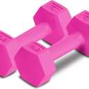RBX Vinyl Coated Hand Weight Dumbbell Set - Hex Shaped, Roll Free for Body Building/Sculpting/Strength Training Exercise, (Set of 2) (Pink)