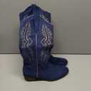 Women Vintage Embroidered Cowboy Boots Mid Calf Pointed Toe Knee High Western Boots Chunky Stacked Heel Pull On Mid Calf Cowgirl Boots V Cut Retro Casual Street Party, Size 9