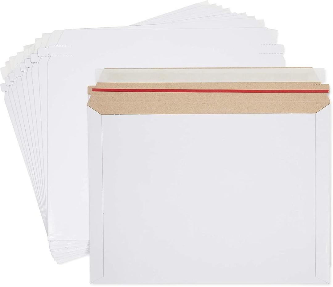100 Pack Rigid Mailers with Self Sealing Flap, Stay Flat 9.5x12.5 Cardboard Envelopes for Shipping Documents, Magazines