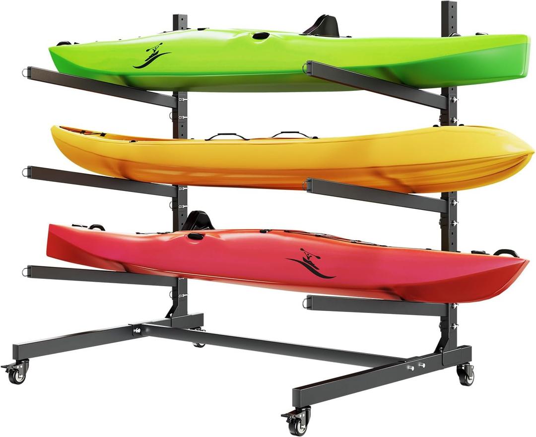 VEVOR Kayak Storage Rack, Heavy Duty Adjustable Freestanding Stand with Lockable Wheels for Indoor Outdoor Garage Shed Dock, Holder for Canoe, SUP, Surfboard & Paddleboard