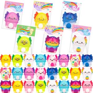 Valentines Day Gifts for Kids, 24PCS Valentine's Day Cards for Kids Classroom with Axolotl Squishy Toys, Valentine Stress Relief Toys for Kid School Classroom Exchange Gift Party Prize