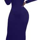 Women's Long Sleeve Bodycon Dress - Maxi Casual Fall Club Party Long Tight Pencil Dresses (Navy) XL
