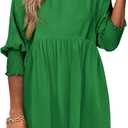 Dokotoo Womens Summer Dresses Casual Tunic Dress Short Sleeve Crew Neck Flowy Babydoll Dress (X-Large, Dark Green)
