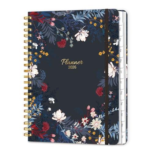 2 x 2026 Planner 8.5 x 11, Large Weekly and Monthly Planners with Tabs, A4 Spiral Bound Daily Calendar 2026 Planner, 12 Month Agenda Organizers from Jan. to Dec.(Black Bloss)